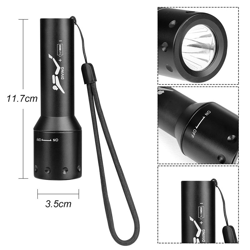 Diving Series | T6 Ultra-Light Mini Underwater High-Power Flashlight, 100m Waterproof, Maximum Beam Distance 200m-500m